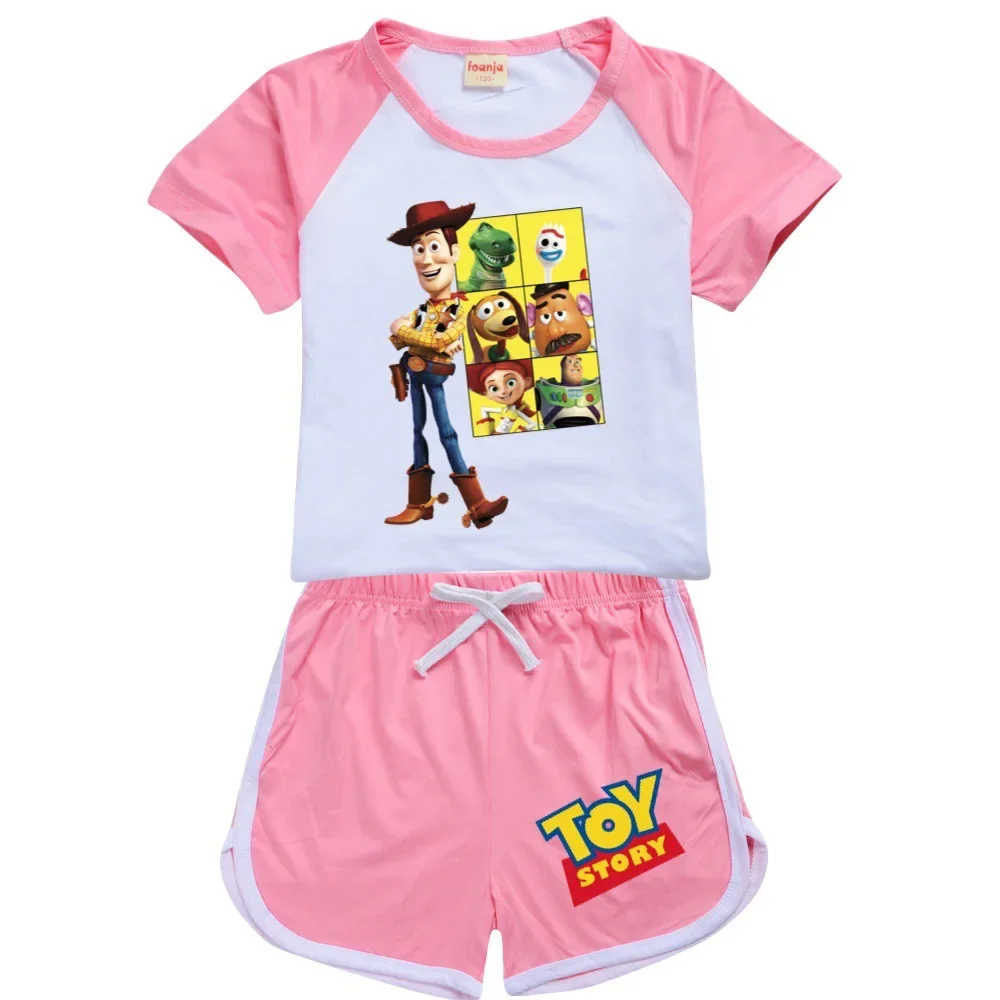 Ensemble de vêtements de dessin animé Pixar Toy Story 4 pour garçons et filles, T-shirt à manches courtes et short, Buzz Woody imbibé, olympiques en coton pour enfants