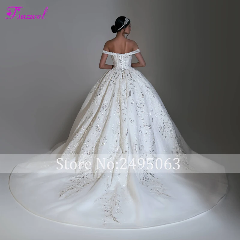 long sleeve wedding dresses Fsuzwel Romantic Sweetheart Neck Lace Up Ball Gown Wedding Dress Gorgeous Beading Appliques Sparkly Tulle Princess Bridal Gown pink wedding dress