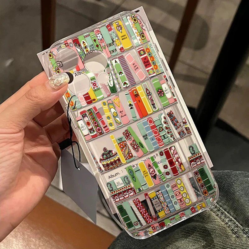 Creative Flowers Bookshelf Oil Clear Silicone Case