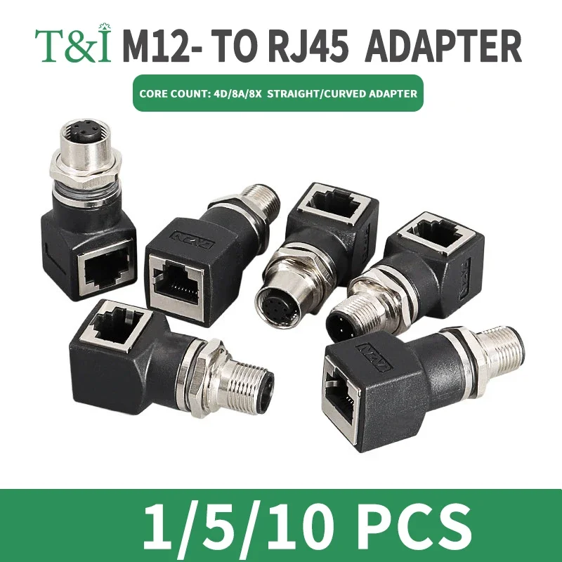 

1/5/10 Sets M12 4P D type 8 pins A type X type to RJ45 connector adapter network cable to M12 male and female socket