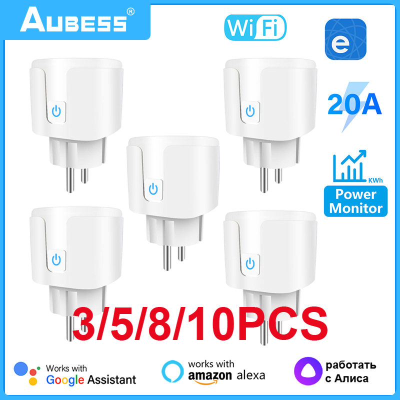 EWelink 20A Smart Plug WiFi Socket EU Power Monitoring Timing Function Voice Control Works With Alexa Google Home Yandex Alice
