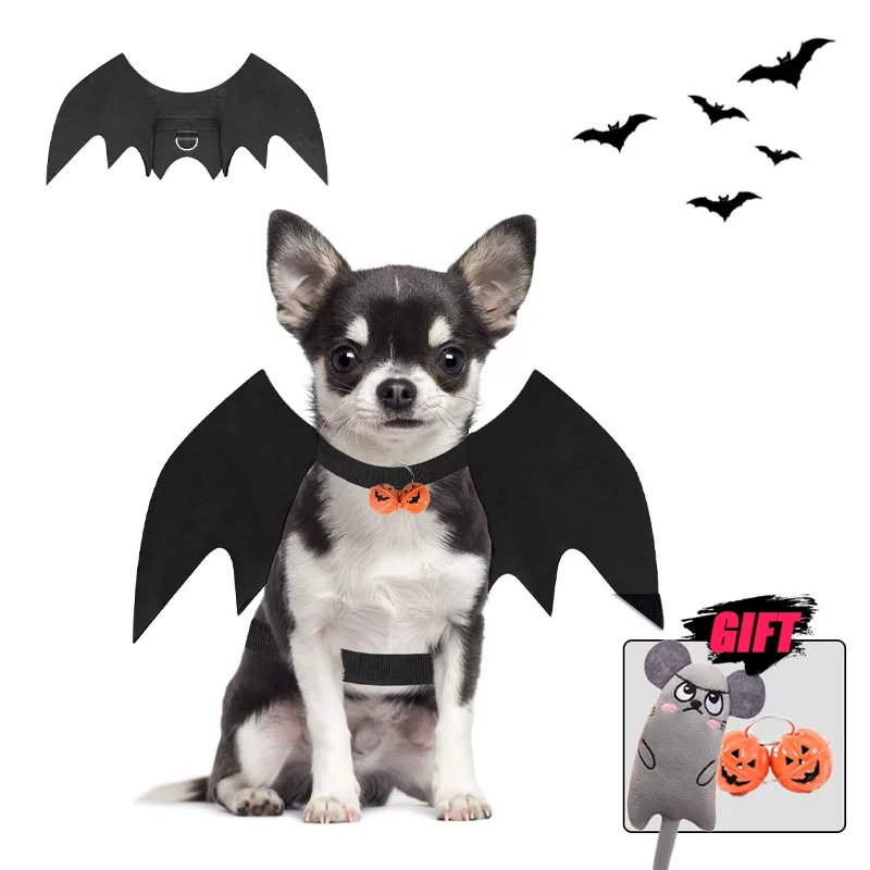 Dog Clothes Dog Costumes Bat Wings and Bells Chest and Back Strap for Halloween