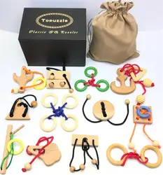 Set of 6/12PCS Magic Brain Teasers Puzzle IQ Logic Wooden Rope Loop Rings Puzzles Game Toys Gift for Adults Kids