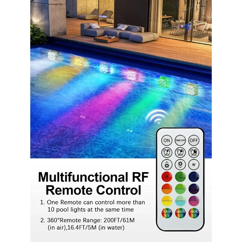 Underwater Light Underwater Lights LED Submersible Pool Lights Rechargeable 200FT Remote Control Swimming Pool Light with Timer Color changing