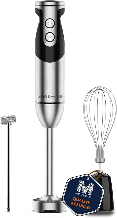 

MegaWise Pro Titanium Reinforced 3-in-1 Immersion Hand Blender, Powerful Copper Motor with 80% Sharper Blades, 12-Speed Corded B