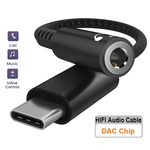 C To 3.5mm Adapter DAC Chip 3.5mm Jack Headphone AUX   Adapter USB C Audio Aux Cable Earphone Audio Converter For iPad Pro