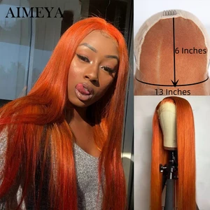 AIMEYA 13X6 Lace Front Wigs for Black Women Best Quality Ginger Synthetic Lace Wig Deep Part Straigth Wigs Blonde Cosplay Wig