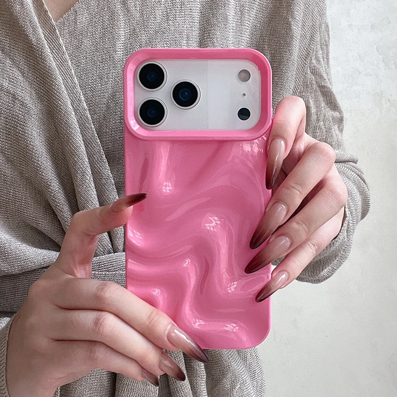 Elegant 3D Glossy Wine Red Wavy Texture Phone Case