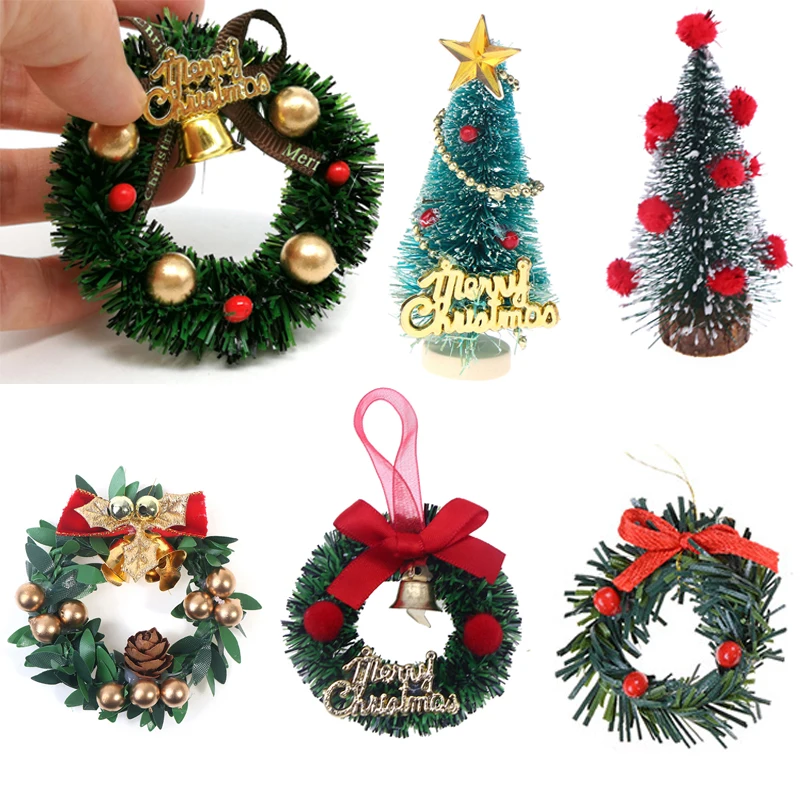 Miniature Christmas Wreath Mini Hanging Xmas Wreath Dollhouse Christmas Tree Garland Wall Grass Strip Decoration Accessories christmas decorations