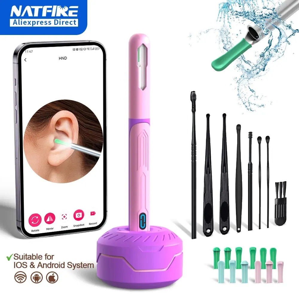 카메라 포함 무선 귀 청소기, 6 LED 조명, 3.6mm 렌즈, 귀 왁스 제거 도구, 비디오 사진 촬영, HD 귀이개 선물