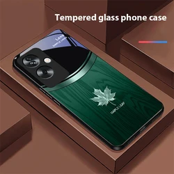Wood Grain Maple Leaf Tempered Glass Black Phone Case - OPPO Reno 4Z 5G (BLH - BLH24100325)