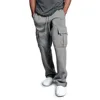 Men's Loose Drawstring Multi-Pocket Pants Loose Straight Leg Casual Outdoor Sports Jogging Solid Color Trend Street Pants 4