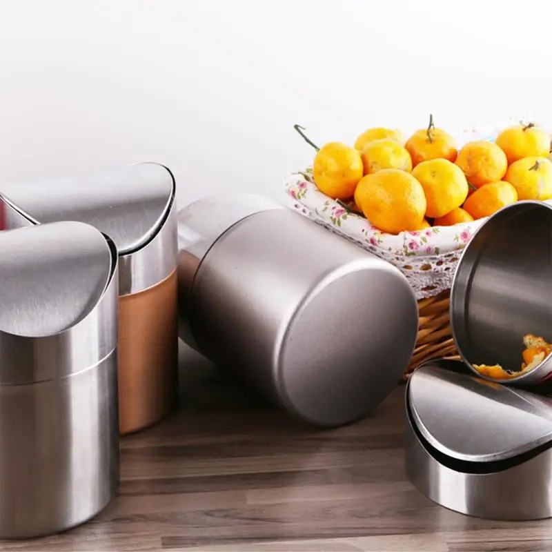 12PB Small Trash Can with Swing Top Lid Desktop Dust Bin Indoor Table Waste Bins for Office Desk Bathroom Dressing Countertop