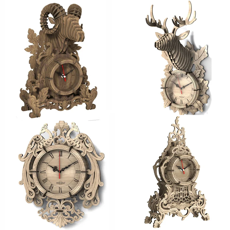 3D Assembly Wooden Vintage Animals Table Clock Puzzle DIY Plywood Arts & Crafts  Festival Collection Toy Gifts For Adult Kids