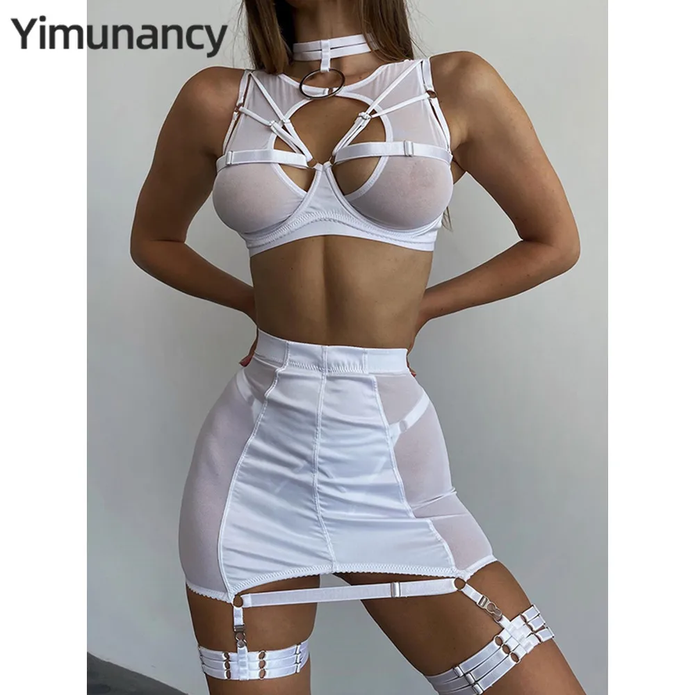 5-Piece Mesh Lingerie Set Black/red Choker Underwear Gothic Sexy Fancy Sleepwear