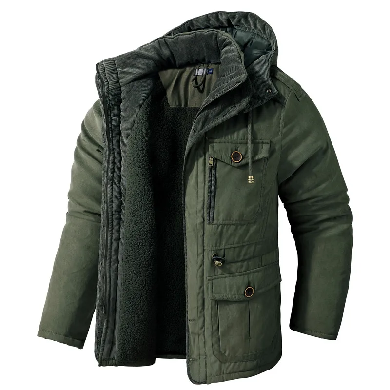 

Winter Casual Mens Jackets Hooded Velvet Thickened Warm Coat Men Shirt Men's Cotton Loose Long Sleeve Parkas Overcoat Euro Size