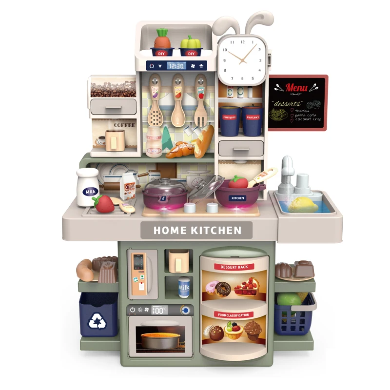 QS Customized Pretend Play House Toy 46CM Big Electric Child Girls Realistic Cooking Food Game Spray Lights Kitchen Machine Toys