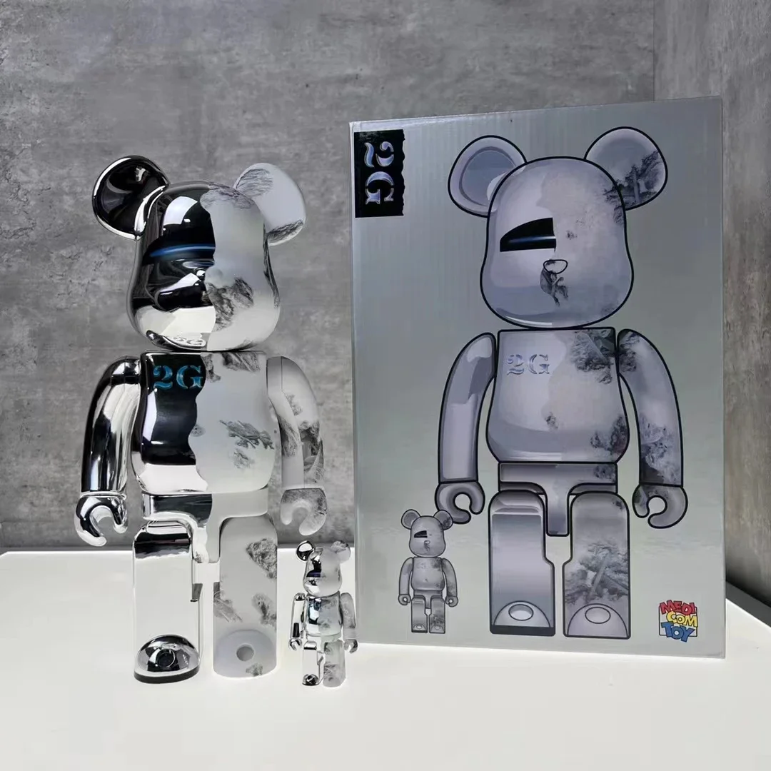 

Bearbrick 400%+100% 28cm and 7cm Be@rbrick electroplating 2G bearbriks one big and one small color box holographic sticker gift