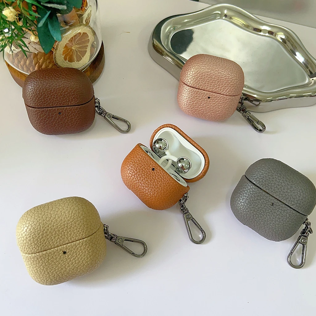 Vintage Premium Lychee Texture PU Leather Earphone Cover Case with Hook in Multiple Colors