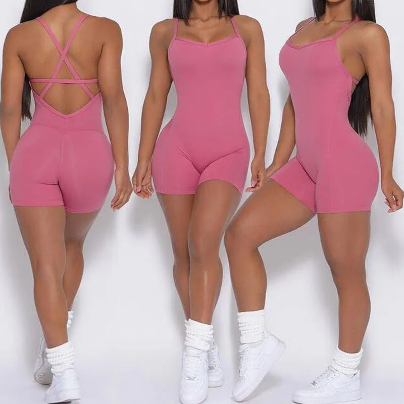 Women Jumpsuits Shorts Padded Push Up Fitness Seamless Sports Yoga Workout Playsuits Outfits Sexy Backless Rompers Bodysuits