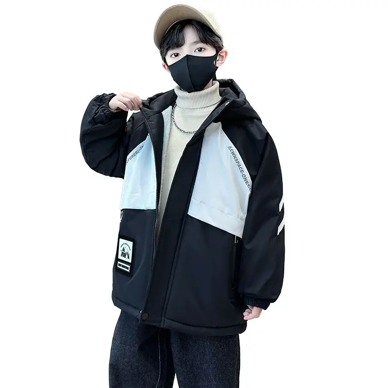 Winter Thicken Cotton Coats for Boy Hooded Jackets Kids Outerwear Clothing Teenager Long Warm Cold Proof Snowsuits 5-14Yrs