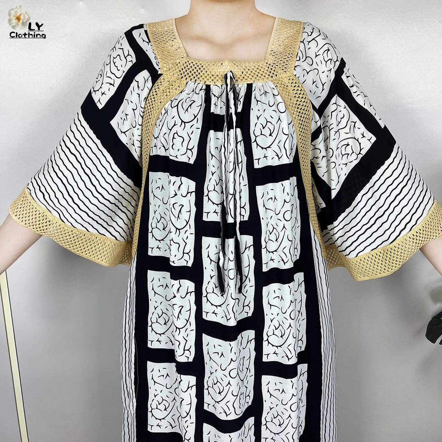 2023 New African Islam Summer Femme Short Sleeve Stripe Printing Loose Dubai Fashion Robe Muslim Women Dress With Large Scarf 6