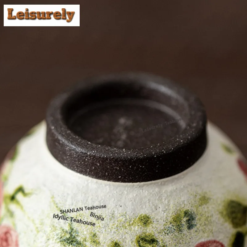 50ML Oil Painting Style Rose Flower Whisper Teacup Luxury Tea Bowl Tea Pair Tea-tasting Meditation Cup Chazhan Master Cups Cha