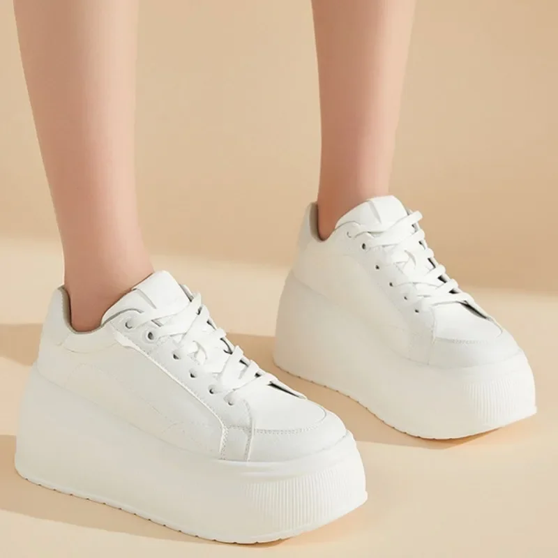 Female's 7cm Bottom White Sneaker Shoes Flat Casual Shoes Simple Shoes for Business Daily Wear Women 2024 Autumn New 4