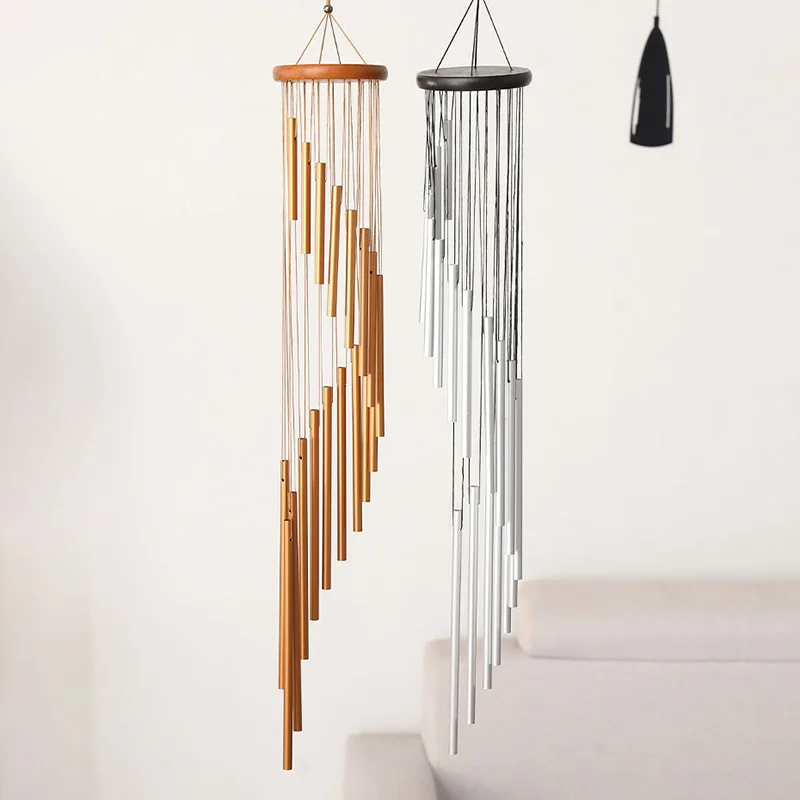 18 Tubes Wind Chime Outdoor Hanging Metal Pendant Solid Wood Pitch Rotating Decoration New Year Gift Home Decoration Ornament 2