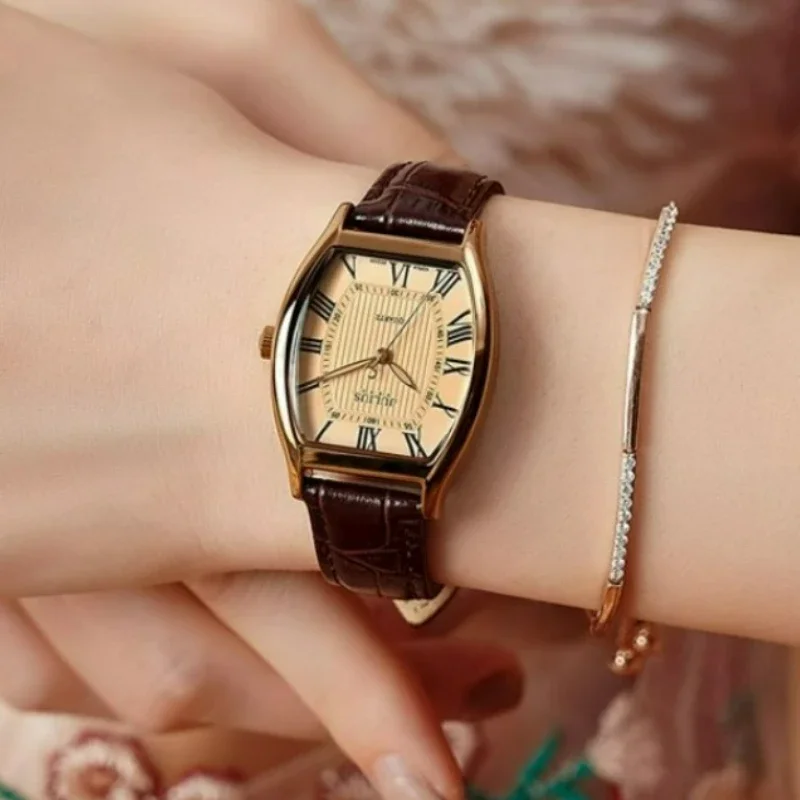Fashion Business Watch for Women Small Ladies Wristwatches Brown Retro Vintage Leather Bracelet Watch Black Quartz Wristwatches
