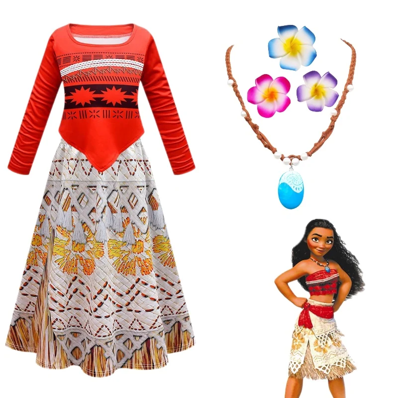 Платье принцессы Моана для косплея Диснея для девочек, детское платье для рождества, Хэллоуина, праздничное пляжное платье с винтажным принтом