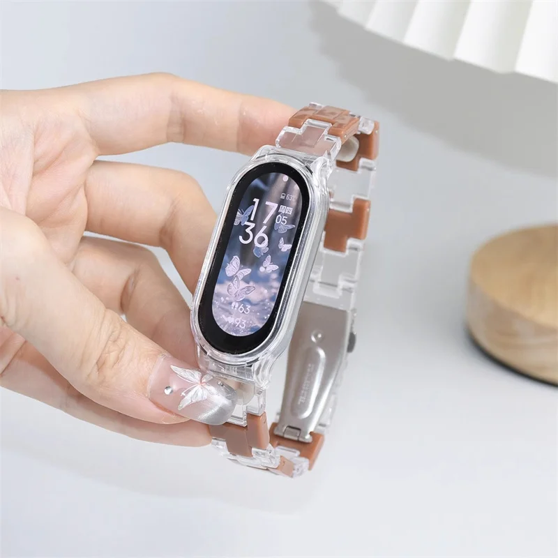 Color Collision Resin Watch Strap with Transparent Protective Cover Wristband