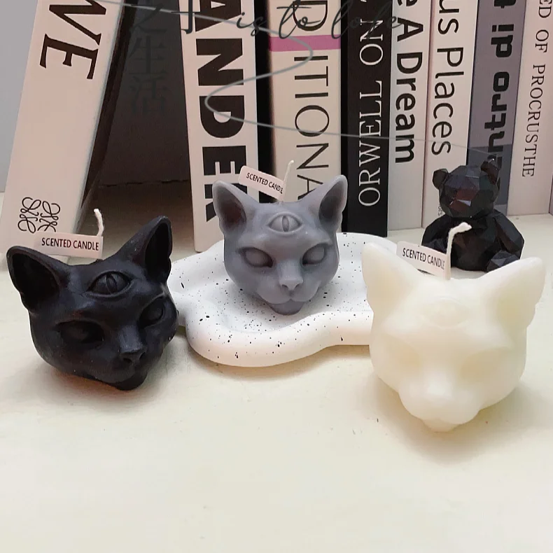 Bougie tête de chat à trois yeux, moule en silicone 3D, bougie parfumée de  chat, ornements de gypse de Regina, moule exécutif, fête, moule à bougie,  nouveau - AliExpress