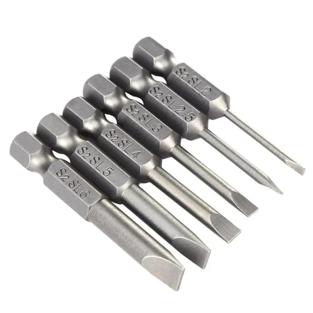 6pcs 50mm Slotted Tip Screwdriver Bit S2 Alloy Steel Flat Head Slotted Magnetic Screwdrive Hand Repair Kits Tools — view 3