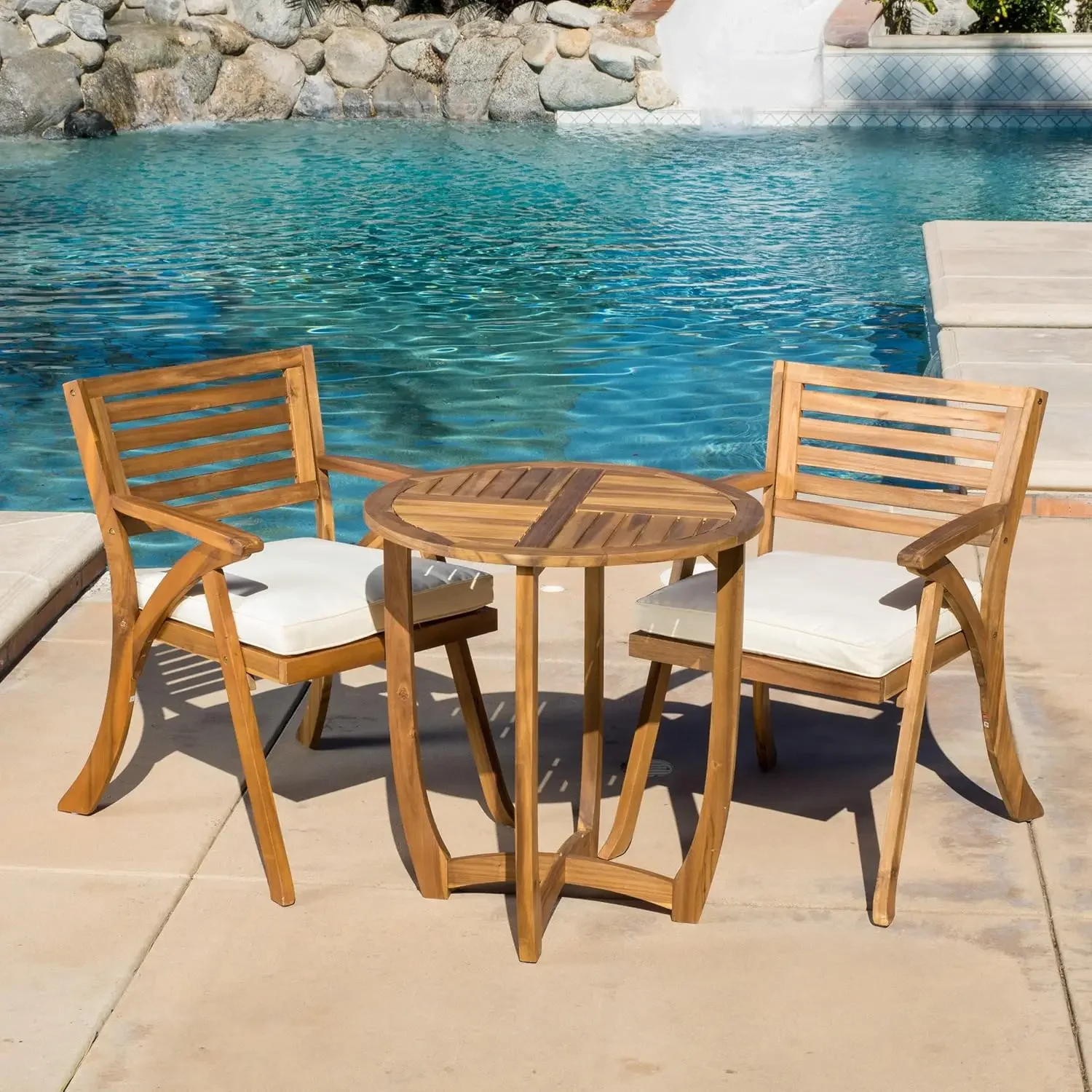 NEW-Coronado Acacia Wood Bistro Set, 3-Pcs Set, Teak Finish