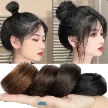 Panino per capelli sintetici capelli lisci ricci Scrunchies per panini disordinati fasce per capelli Updo fascia elastica posticci per le donne frangia di Volume finta