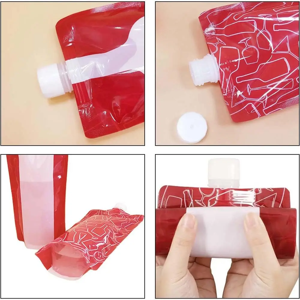 750ML Folding Water Bag with Suction Nozzle Leak Proof Portable Beverage Bottle Food Grade Plastic Wine Bags Wine Bottom Pouch