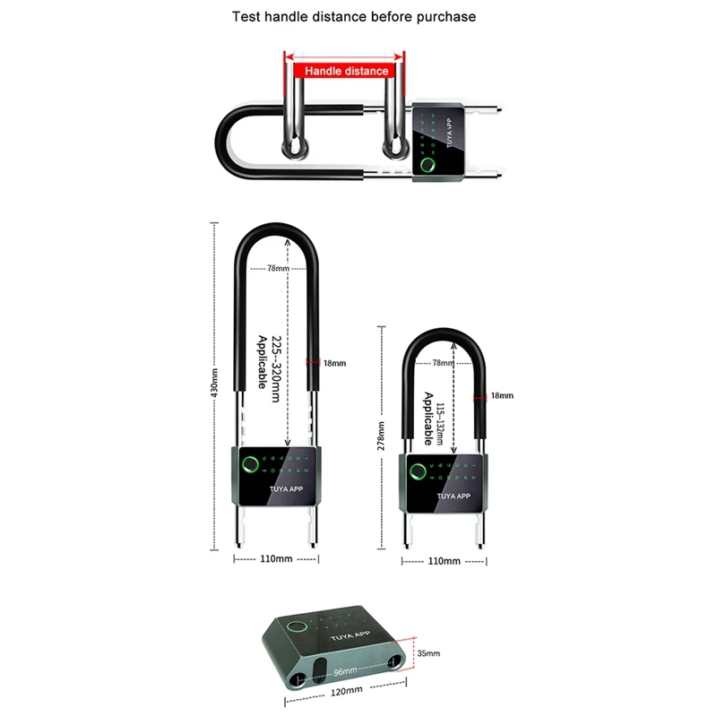 Waterproof Control Bicycle U Shape Lock Smart Bike Lock With TUYA APP Passcode Fingerprint Safe Electronic