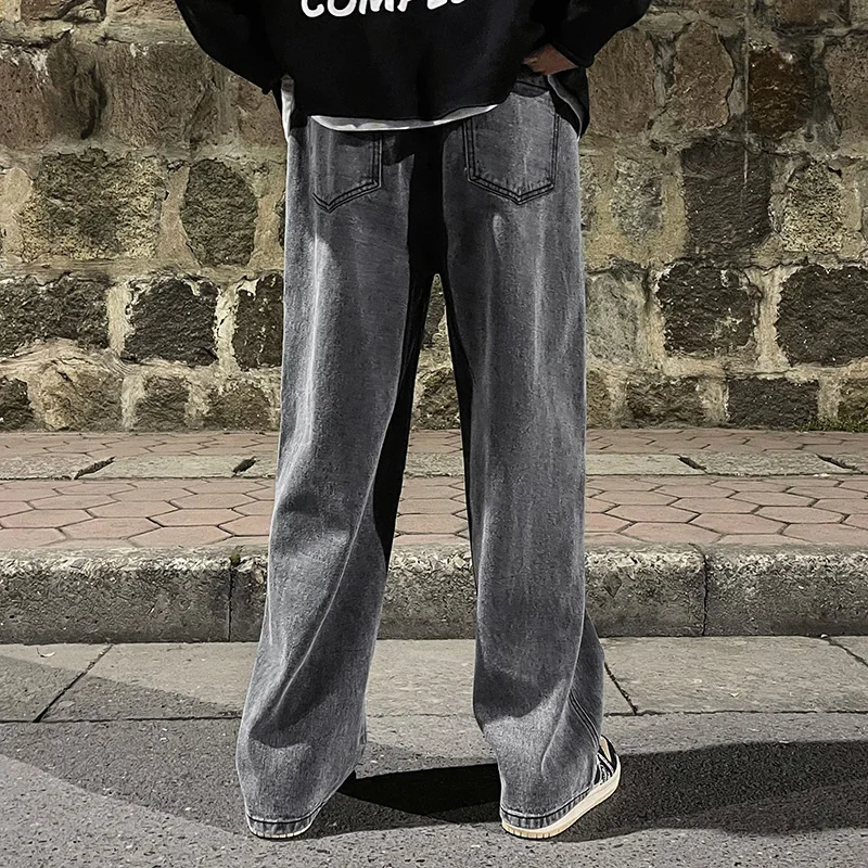 2023 Men's Jeans Korean Version Student Casual Pants High Street Straight Loose Wide Leg Jeans Black Grey Blue Baggy Trousers 3
