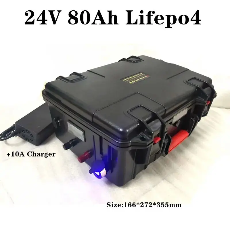 

waterproof Lifepo4 24v 80AH battery BMS for 2400W Inverter fridge Electric bike tricycle RV AGV UPS + 10A smart charger