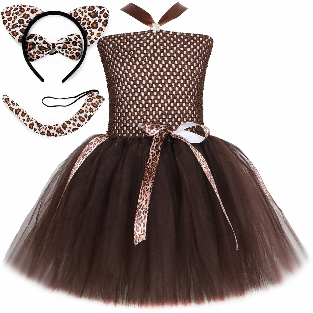 

Leopard Costume for Girls Perform Birthday Jungle Party Tutu Dresses Animal Outfits Cosplay Halloween Costume for Kids Clothes