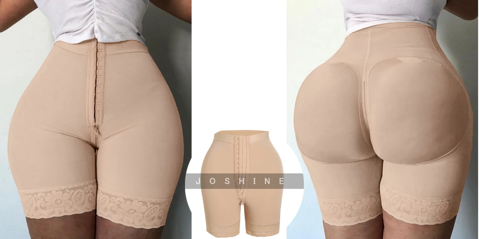 High Compression Shorts With Three Rows Hook Eyes Crotch Zipper Body Shape  Fajas Shapewear  Panties Women