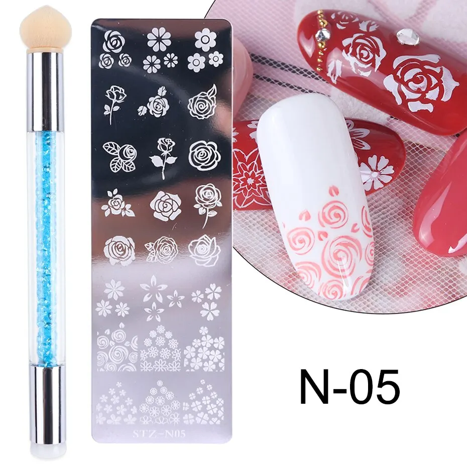 Nail Stamping Plates Set Silicone Stamper Brush Nail Art Stamp Polish Transfer Stencils Flower Geometry Template Tools Maniucre 3