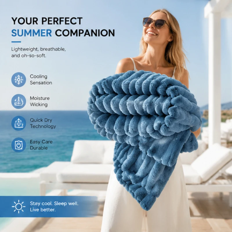 Manta de piel sintética de conejo a rayas ultra gruesa, súper suave y cálida, manta de felpa en varios tonos para sofá, cama, dormitorio, decoración del hogar