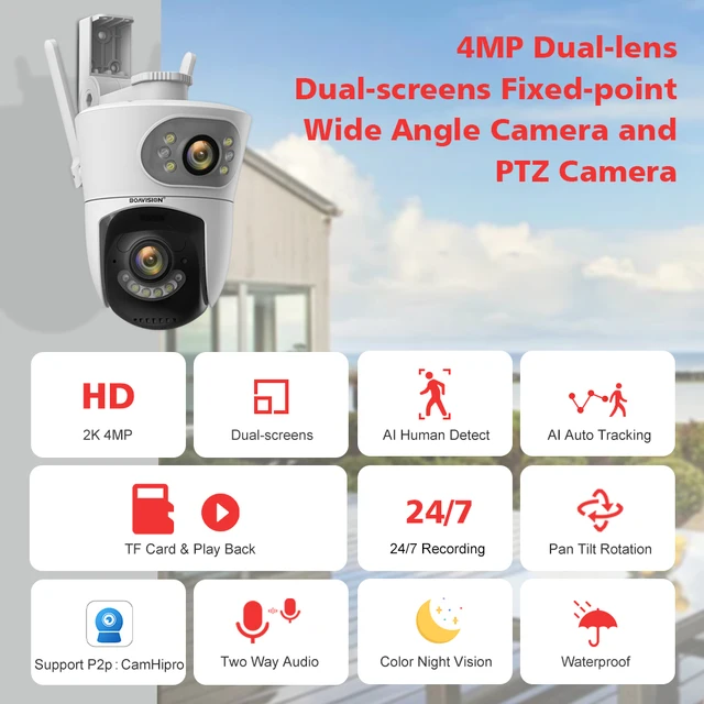 Amazon.co.jp: 【二つ監視画面・パンチルト・夜間カラー・2.4/5Ghz Wi