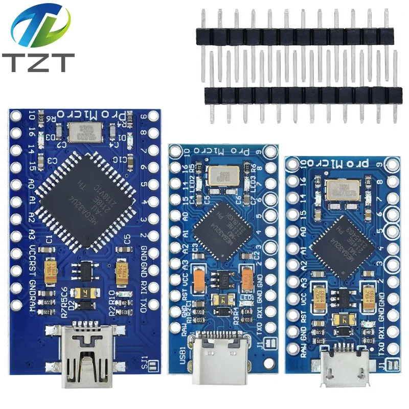 TZT Pro Micro ATmega32U4 5 V 16 MHz ersetzt ATmega328 für Arduino Pro Mini mit 2-reihigem Pin-Header für Leonardo Mini-USB-Schnittstelle