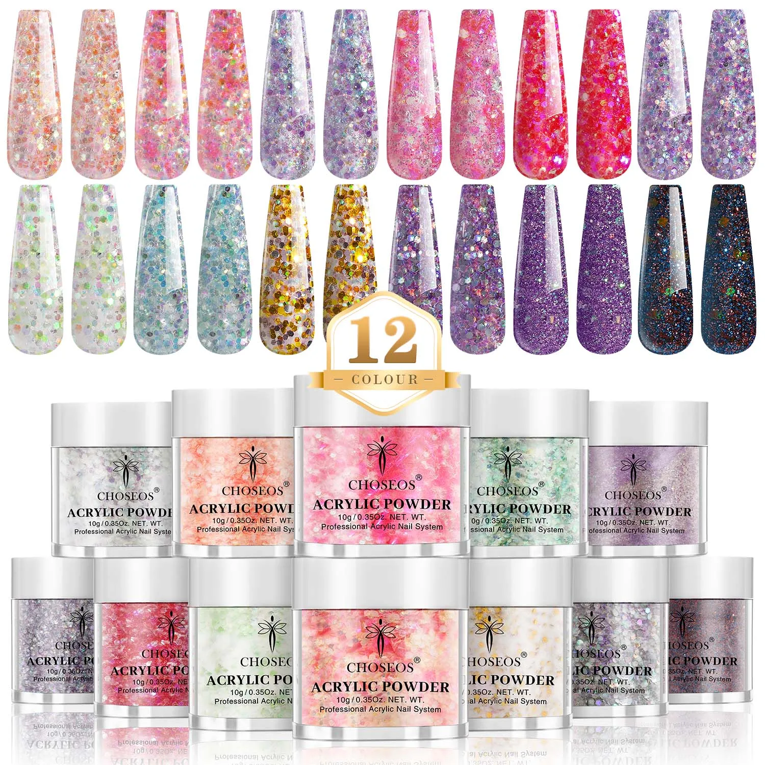 Nail Powder Acrylic Nail Powder 12-Color Set French Extension Sculpting No Light Curing Ideal For Beginners & Salons