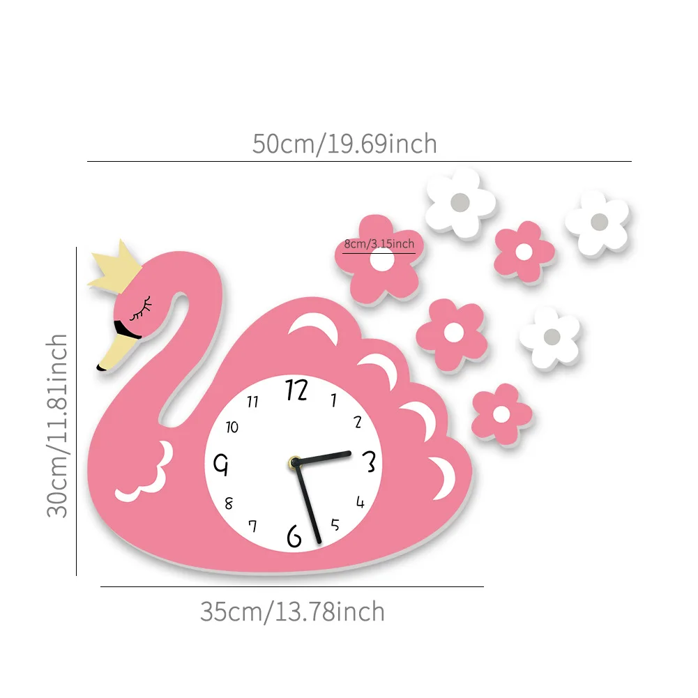 Children's Room Living Room Decoration Mute Cartoon Wall Clock Funlife Lovely Pink Swan Spot Swc012
