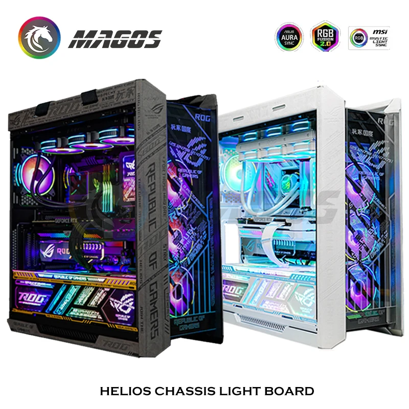 Painel Rgb Luz Placa Backplate para Asus Rog Strix Helios Case Suporte m b Sync5v Argb Led uv Espelho Figura Decoração pc Case - Imagem 6
