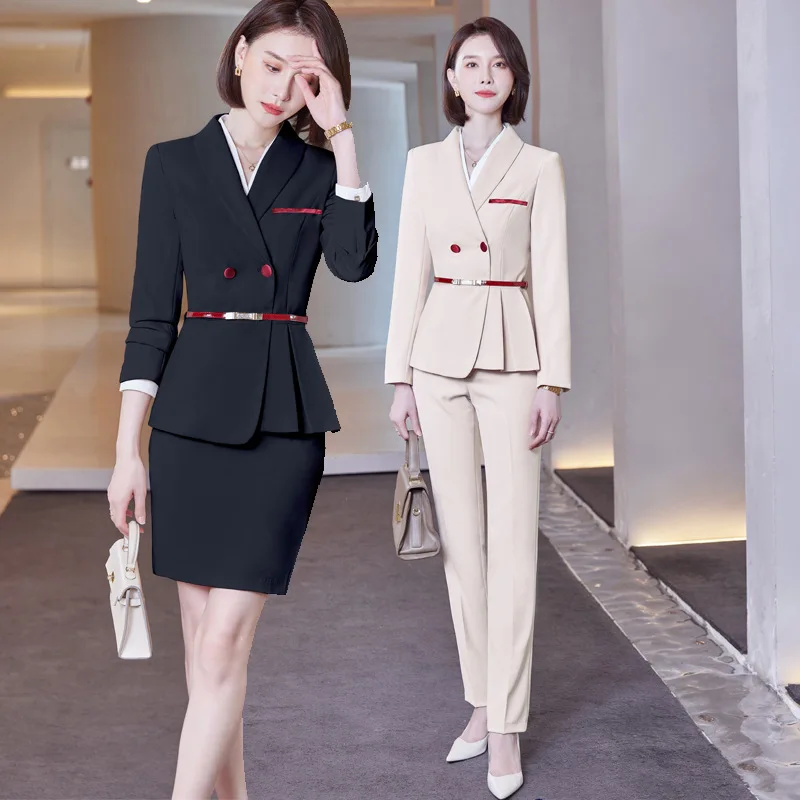 

Two-Piece Business Wear Women's Autumn and Winter Beautician Work Clothes High-End Club Suit Hotel Front Desk Reception Labor Su